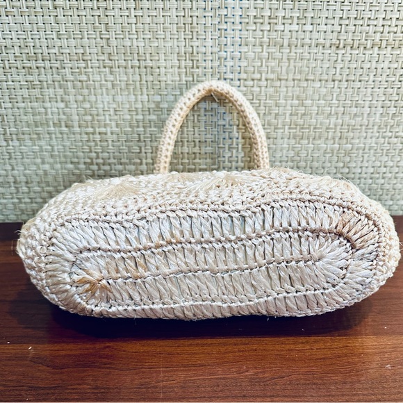 🌟2xHP🌟VTG 1960-70s Crocheted Cream Raffia Kiss Clasp Satchel Bag Jordan Marsh - Picture 8 of 12